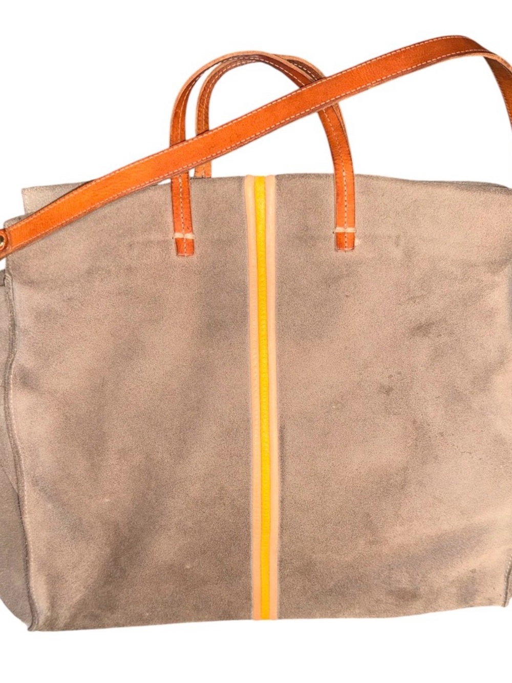 Clare V. Suede Simple Tote with Pink and Yellow Stripes
